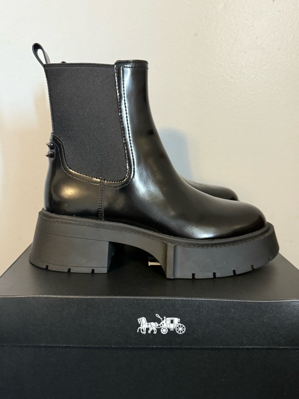**SALE** COACH Leah Platform Chelsea Boots – Black – Women’s Size 7 – BRAND NEW